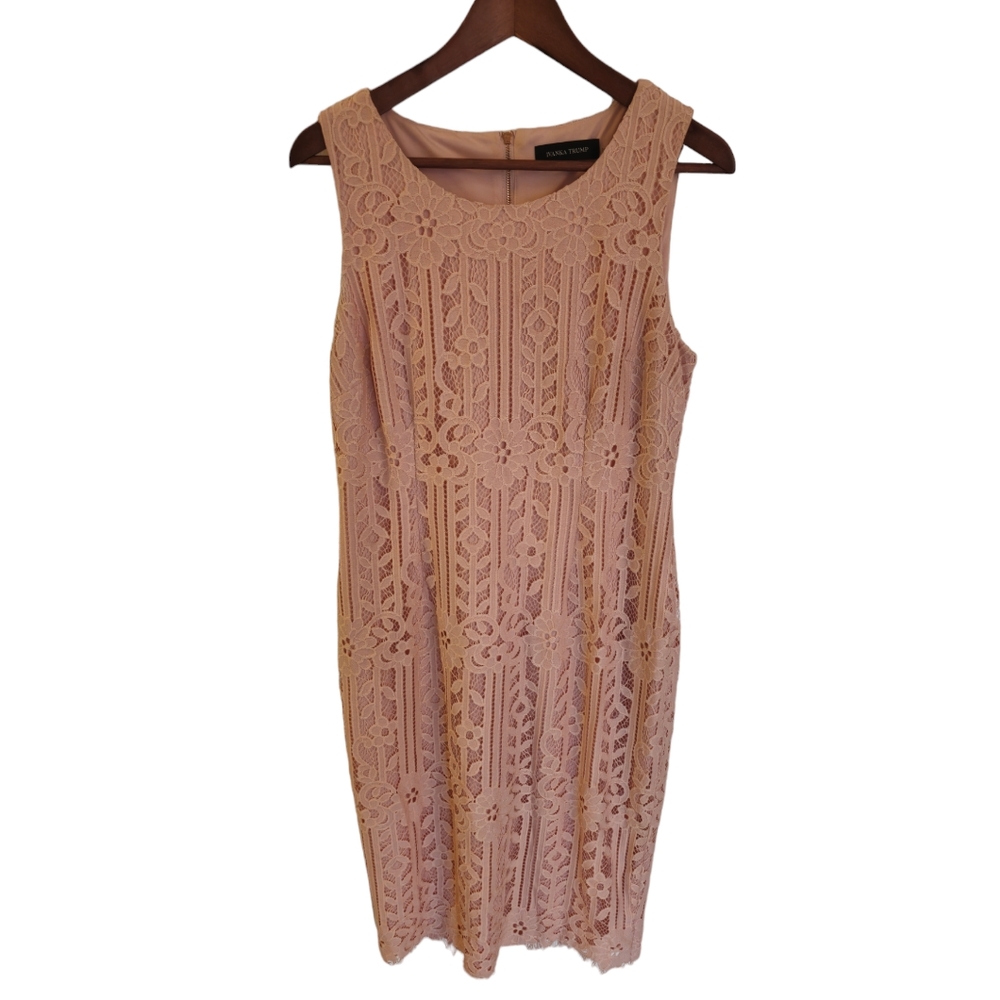 Ivanka Trump  Women's Lace Overlay Blush Pink Sheath Dress SZ 10 Lined